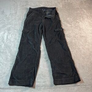 American Eagle Corduroy Cargo Pants‎ Women's 8 Black Super High Rise Baggy Wide